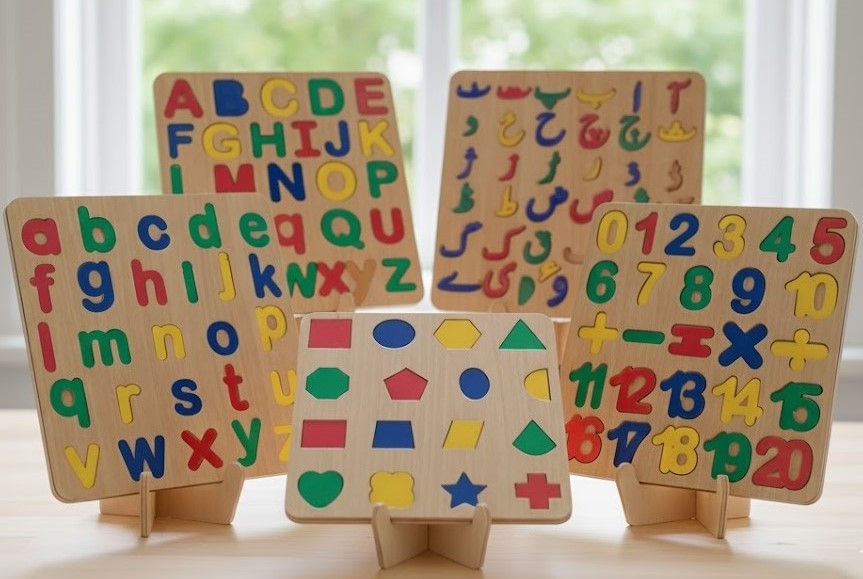Early Learning Wooden Board Combo – Fun with Shapes, Letters & Numbers (5in1)