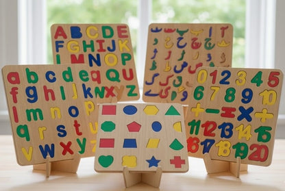 Early Learning Wooden Board Combo – Fun with Shapes, Letters & Numbers (5in1)